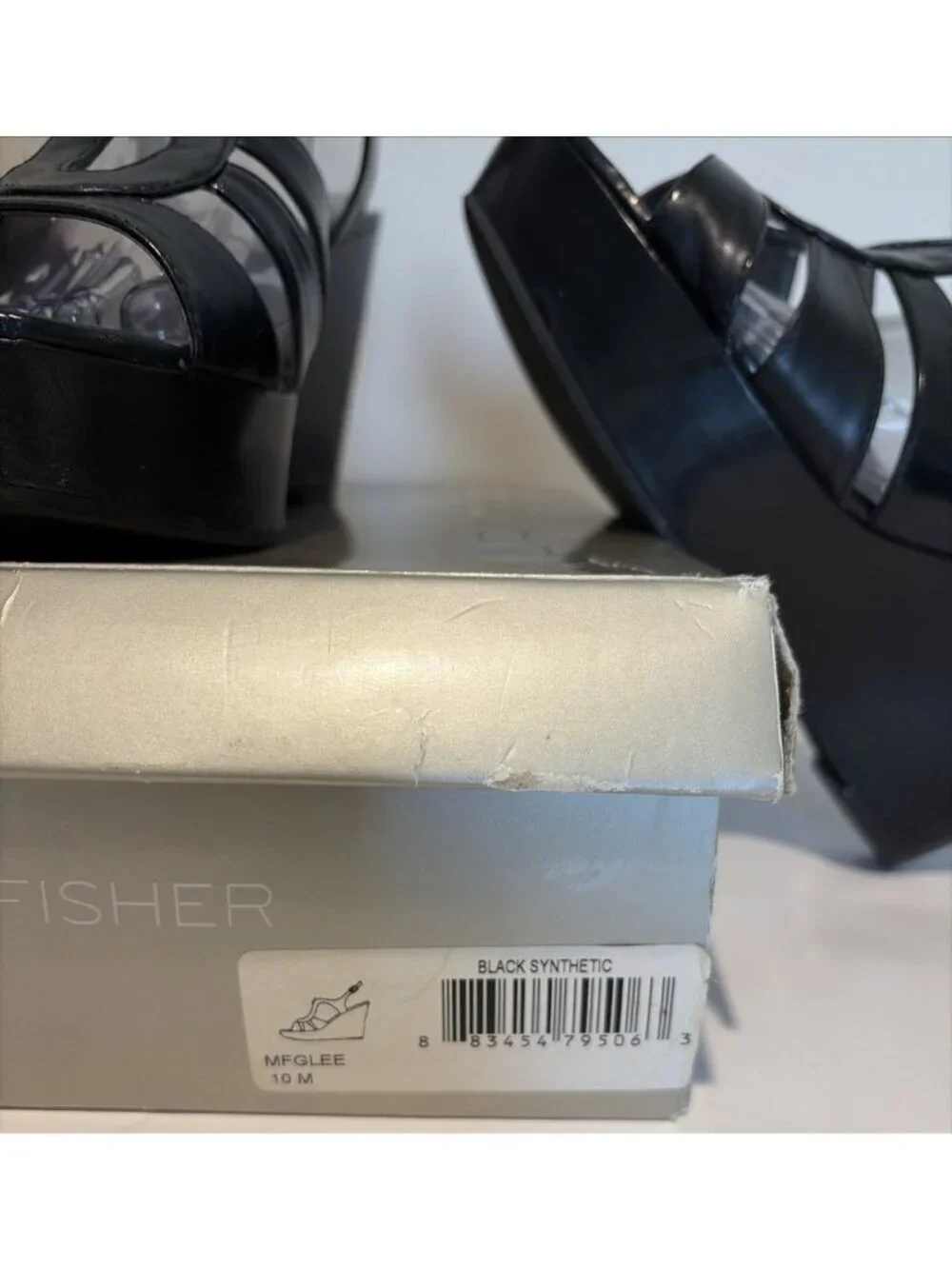 Y2K Chunky Wedged Platform Sandals Size 10 Black Strappy Wedge Disco Grunge Alt